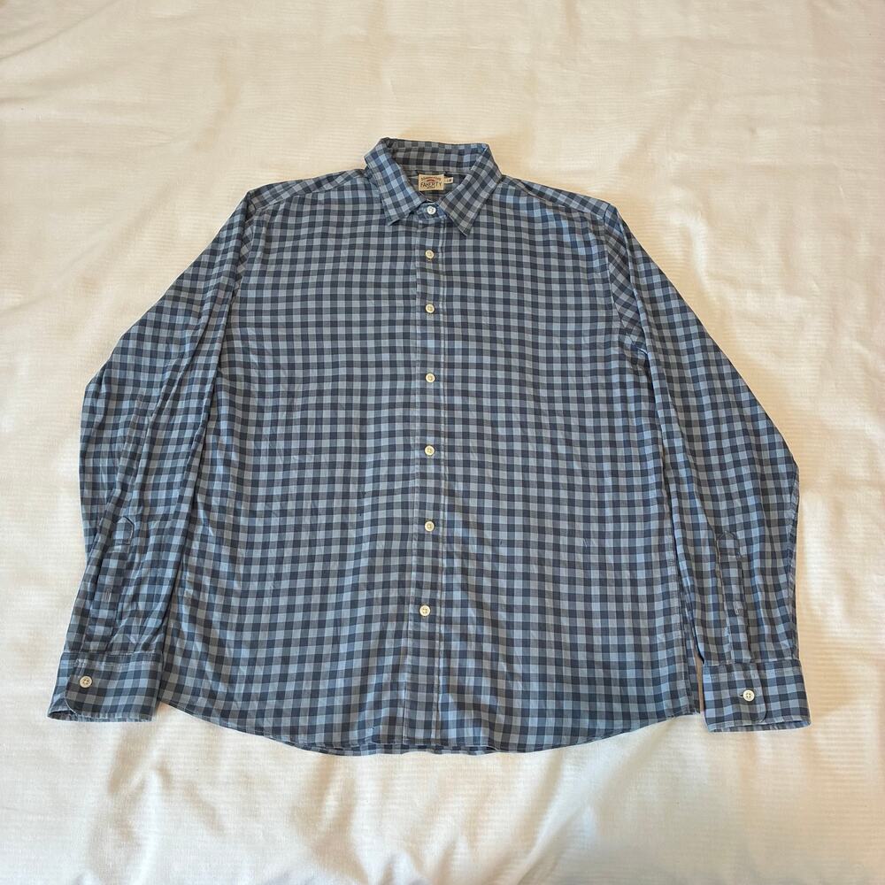 Faherty The Movement Shirt Mens Large Blue Ginham Check Lightweight Stretch